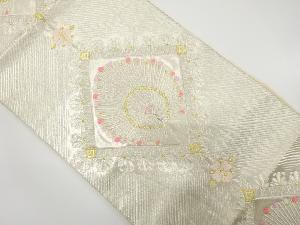 菱に孔雀模様織り出し 袋帯